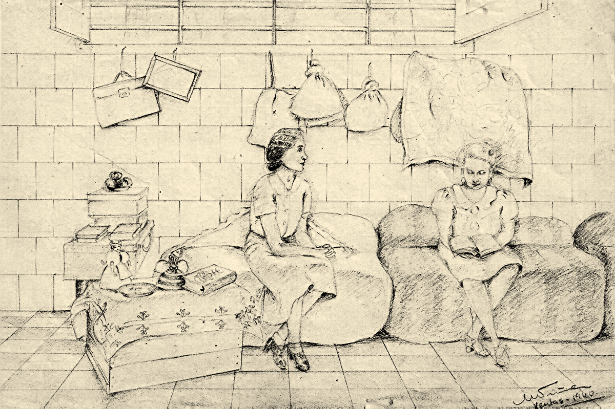 Retrato de Justa Freire y de Rafaela González Quesada (Rafita) realizado en la cárcel de Ventas, 1940. Legado Justa Freire. Fundación Ángel Llorca.