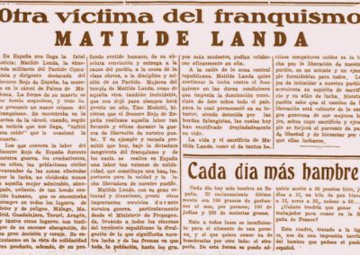 "Otra víctima del franquismo: Matilde Landa". En España Popular, 20/11/1942. Publicaciones Periódicas. AHPCE.