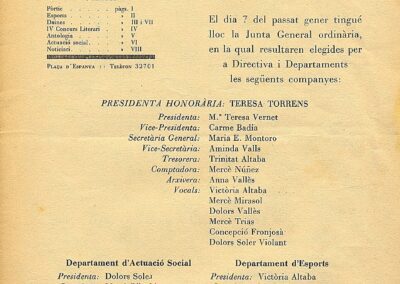Página de la revista del Club Femení d'Esports de Barcelona, febrero de 1934, en la que Mercedes figura como contable. Archivo de Pablo Iglesias Núñez.
