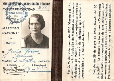 Carnet profesional de Justa Freire como maestra, 1936. Legado Justa Freire. Fundación Ángel Llorca
